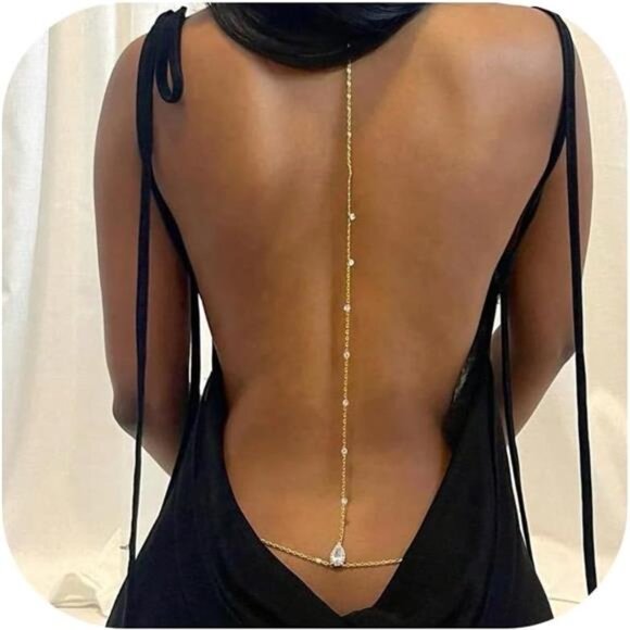 Rhinestone Back Chain Necklace – Sparkling Body Jewelry for Backless Dresses - Picture 1 of 5